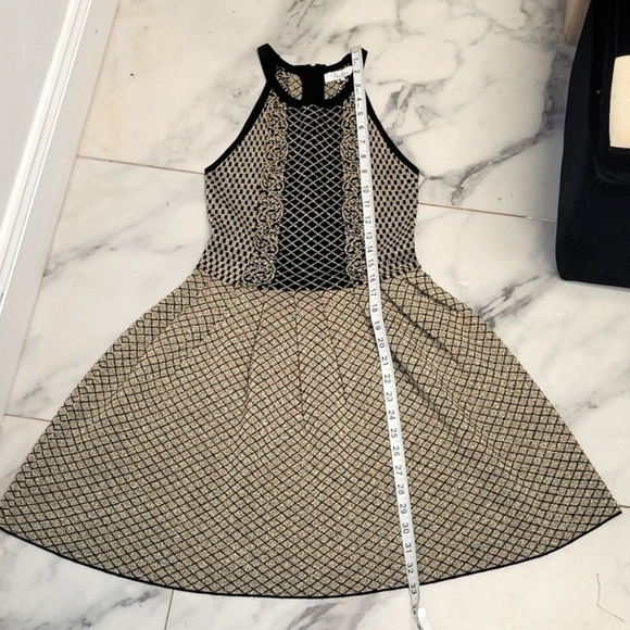 Parker Candice Black & Gold Metallic Knit Pleated Flared Dress Size P (S) - Picture 10 of 16